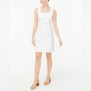 J Crew Factory Womens Size 4 Scalloped Basketweave Square Neck Dress White